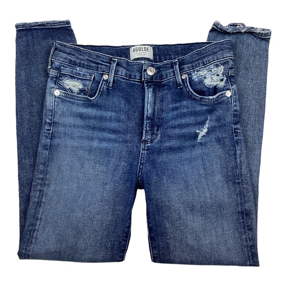 AGOLDE High Rise Distressed Skinny Jeans Blue - Picture 5 of 10